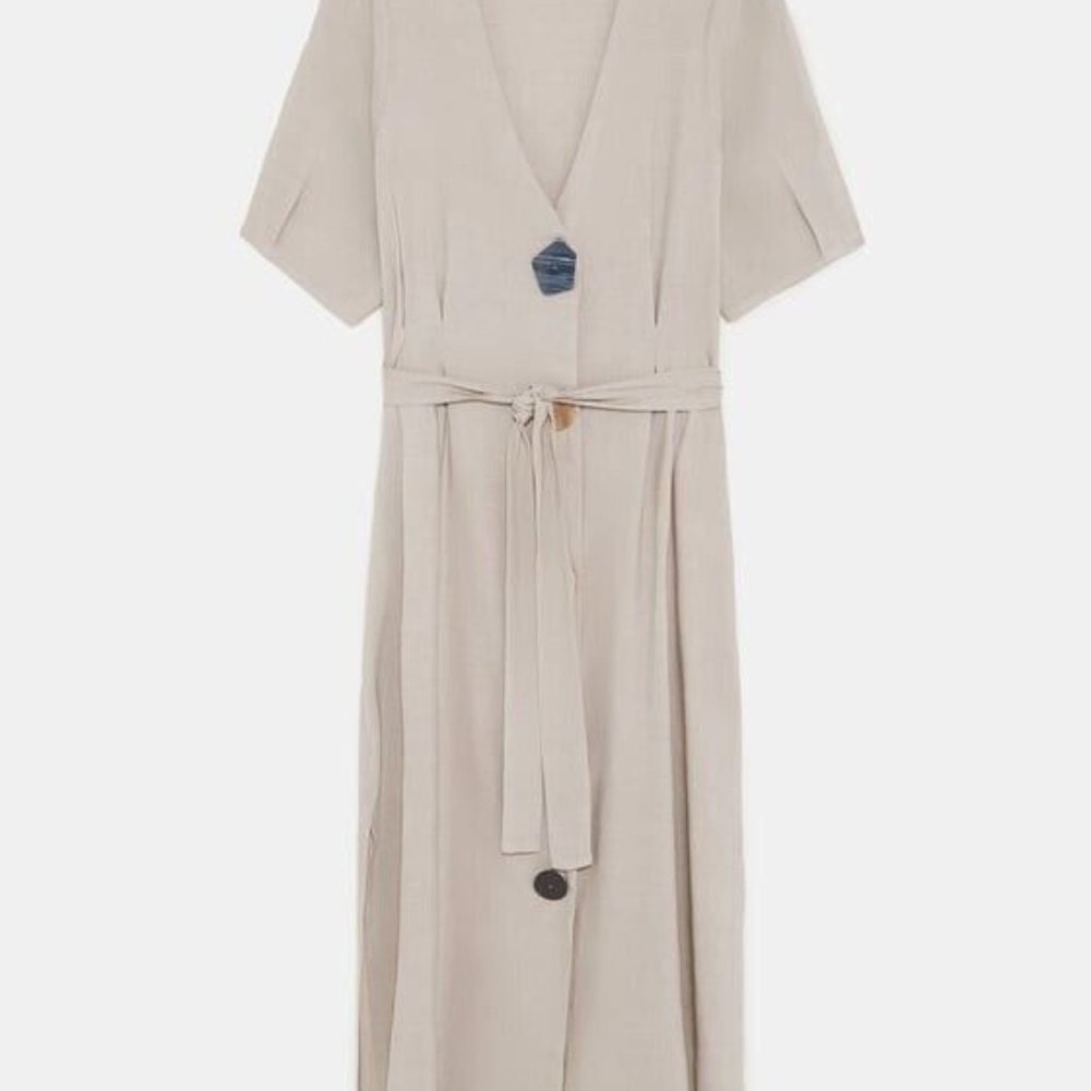Zara SS18 Linen Dress with Contrasting Buttons